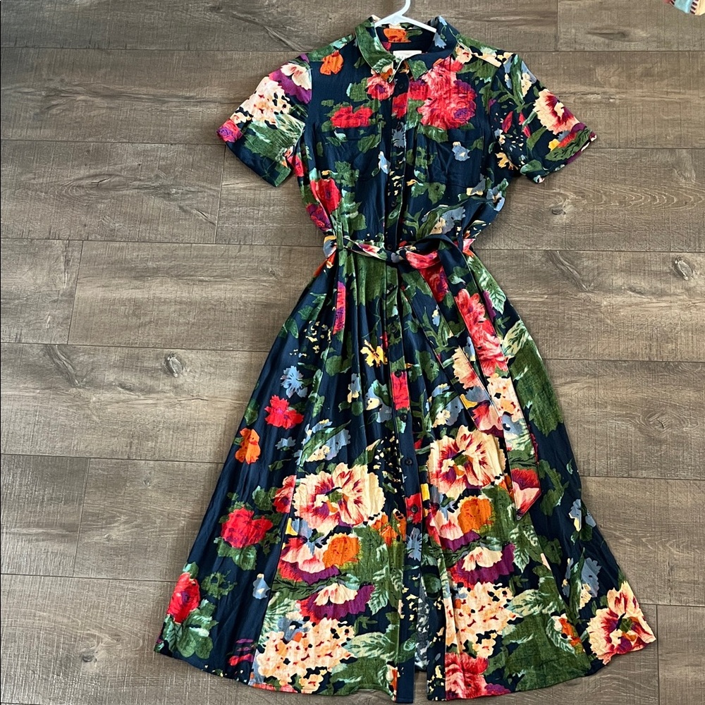 Sézane Adele Dress - floral midi shirt dress - size 36